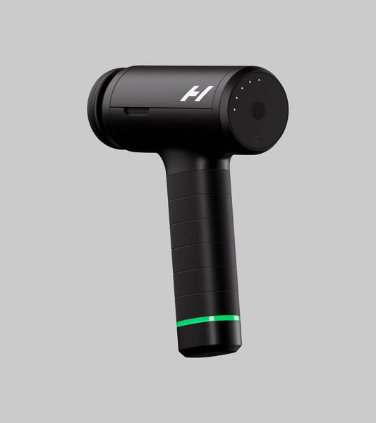 Hypervolt 3 Pro massage gun, angled view