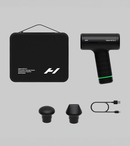 Hypervolt Go 3 with carry case, 2 head attachments and USB-C cable